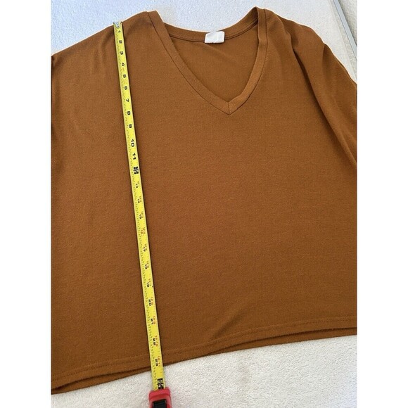 Mod Ref Women's Rust Rolled Cuff Short Sleeve V-Neck Lightweight Top Medium - Picture 8 of 13